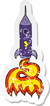 retro distressed sticker of a cartoon space rocket png