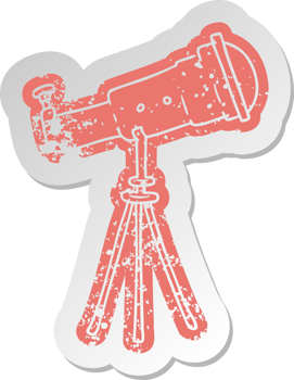 distressed old sticker of a large telescope png
