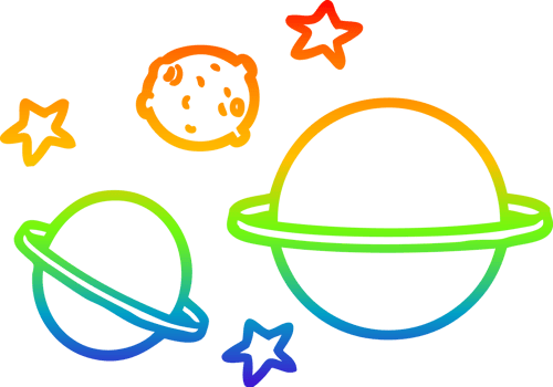 rainbow gradient line drawing cartoon planets png
