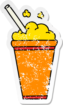 distressed sticker of a quirky hand drawn cartoon iced drink png