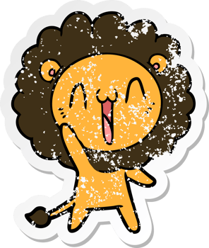 distressed sticker of a happy cartoon lion png