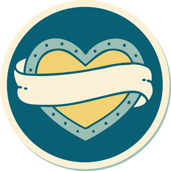 tattoo style sticker of a heart and banner png