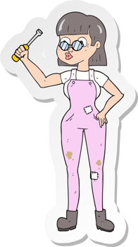 sticker of a cartoon female mechanic png