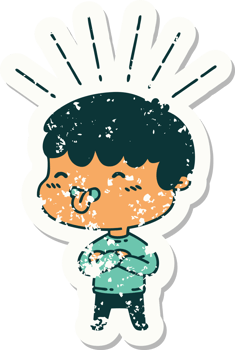 grunge sticker of tattoo style boy sticking out tongue png