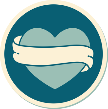 tattoo style sticker of a heart and banner png
