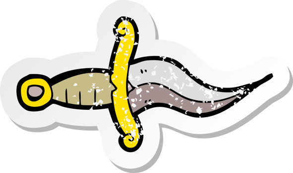 retro distressed sticker of a cartoon knife tattoo png