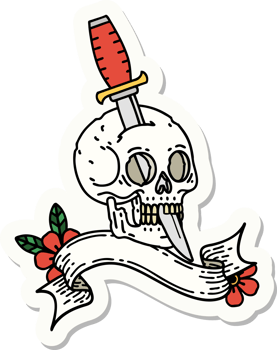 tattoo sticker with banner of a skull and dagger png