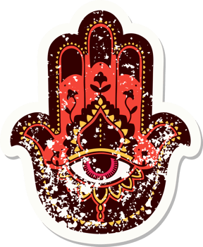 traditional distressed sticker tattoo of a hamza png