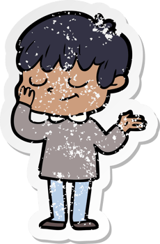 distressed sticker of a cartoon happy boy png