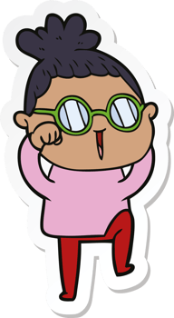 sticker of a cartoon woman wearing spectacles png