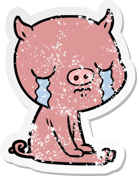 distressed sticker of a cartoon pig crying png