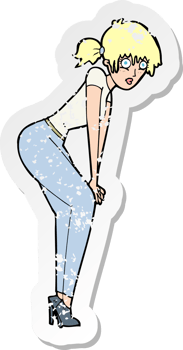 retro distressed sticker of a cartoon woman posing png