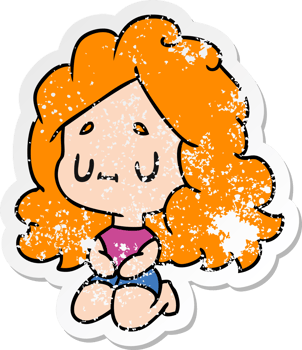 distressed sticker cartoon of a cute kawaii girl png