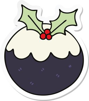 sticker of a quirky hand drawn cartoon christmas pudding png