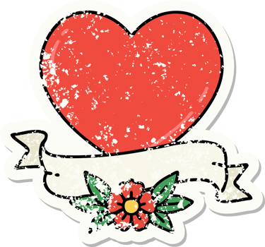 traditional distressed sticker tattoo of a heart and banner png