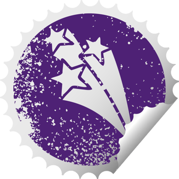 distressed circular peeling sticker symbol shooting stars png
