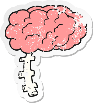 retro distressed sticker of a cartoon brain png