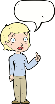 cartoon woman giving thumbs up symbol with speech bubble png