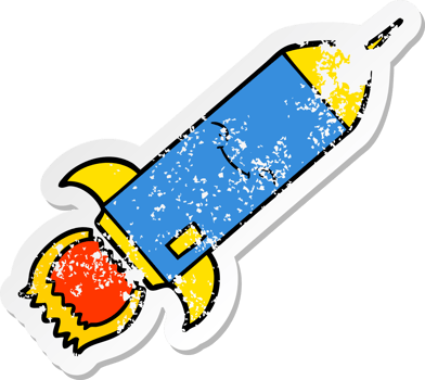 distressed sticker of a cartoon rocket png