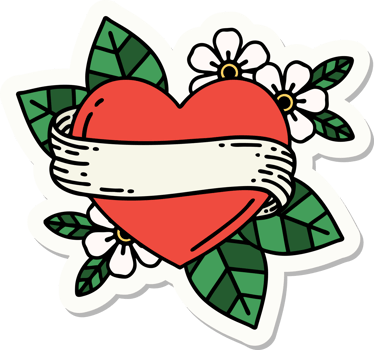 tattoo style sticker of a heart and banner png
