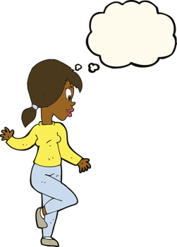 cartoon woman waving with thought bubble png