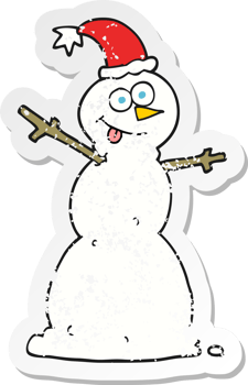 retro distressed sticker of a cartoon snowman png