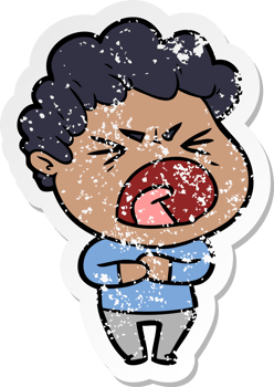 distressed sticker of a cartoon furious man png
