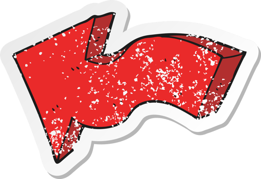 retro distressed sticker of a cartoon pointing arrow png