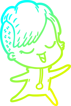 cold gradient line drawing happy cartoon girl in onesie png