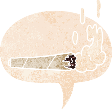 cartoon marijuana joint and speech bubble in retro textured style png