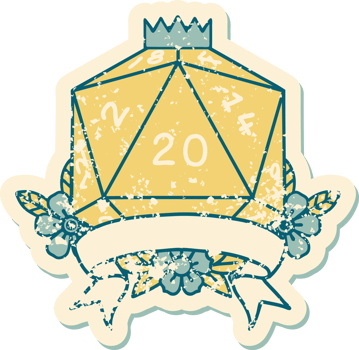 natural 20 critical hit D20 dice roll illustration png