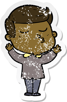 distressed sticker of a cartoon model guy pouting png