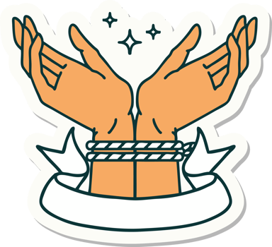 tattoo sticker with banner of a pair of tied hands png