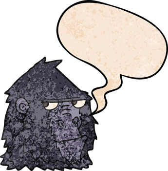 cartoon angry gorilla face and speech bubble in retro texture style png