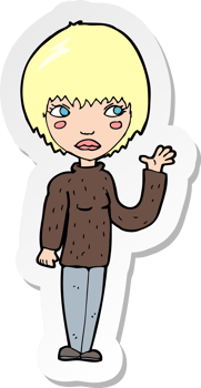 sticker of a cartoon woman waving png