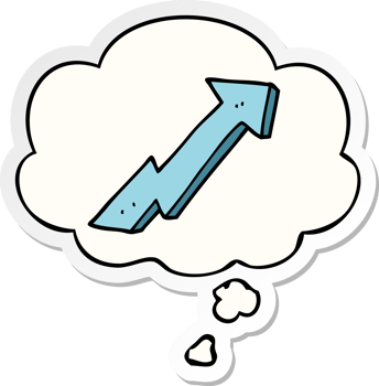 cartoon positive growth arrow and thought bubble as a printed sticker png