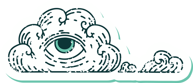 distressed sticker tattoo style icon of an all seeing eye cloud png