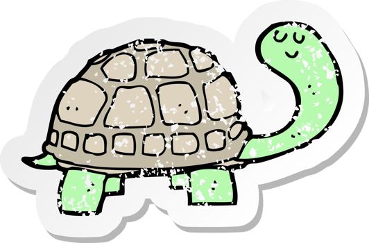 retro distressed sticker of a cartoon happy tortoise png