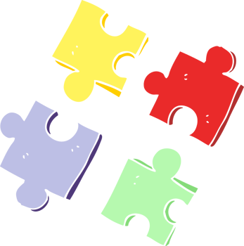 flat color illustration of a cartoon jig saw pieces png