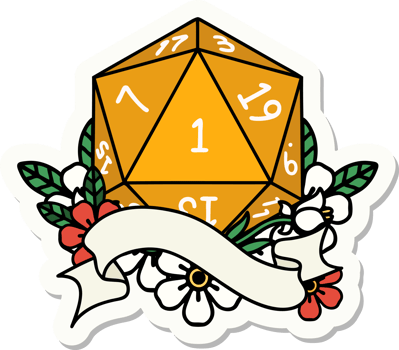 natural one d20 dice roll sticker png