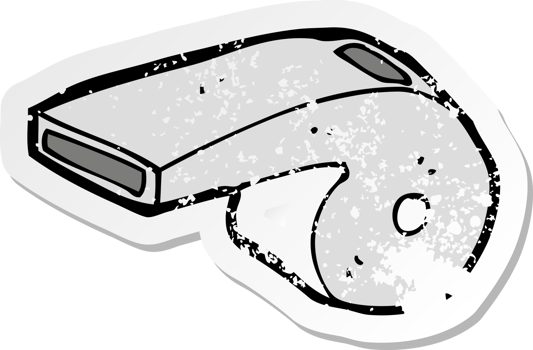 retro distressed sticker of a cartoon whistle png