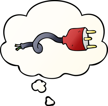 cartoon electrical plug and thought bubble in smooth gradient style png