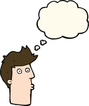 cartoon surprised man with thought bubble png