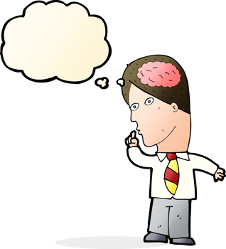 cartoon businessman with huge brain with thought bubble png