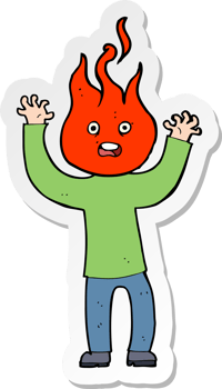 sticker of a cartoon man with head on fire png