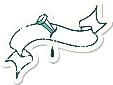 grunge sticker with banner of iron nail png