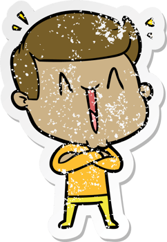 distressed sticker of a cartoon excited man png