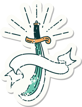 grunge sticker of tattoo style scimitar sword png