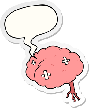 cartoon injured brain and speech bubble sticker png