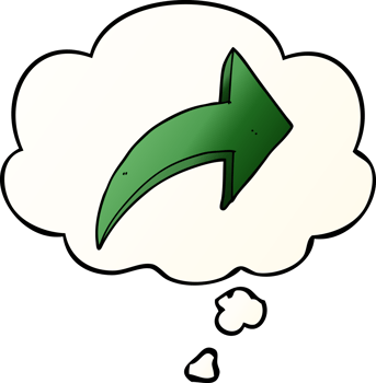 cartoon pointing arrow and thought bubble in smooth gradient style png